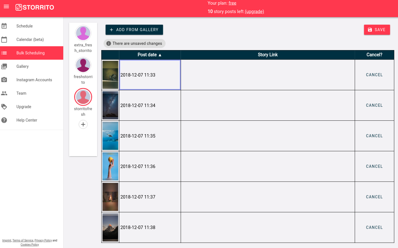 Bulk Scheduling Table