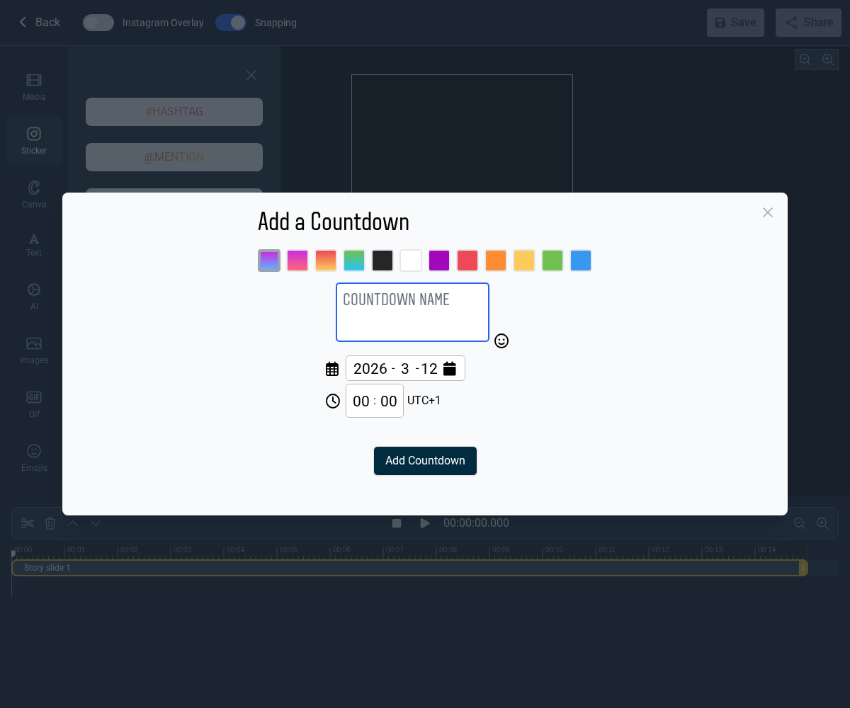 Step 2 — Click COUNTDOWN to open the configuration dialog
