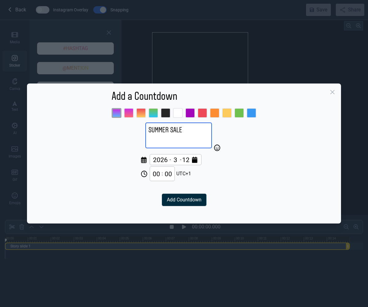 Step 3 — Configure the countdown name, color, date, and time