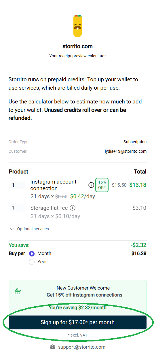 Select your subscription services and click the sign-up button