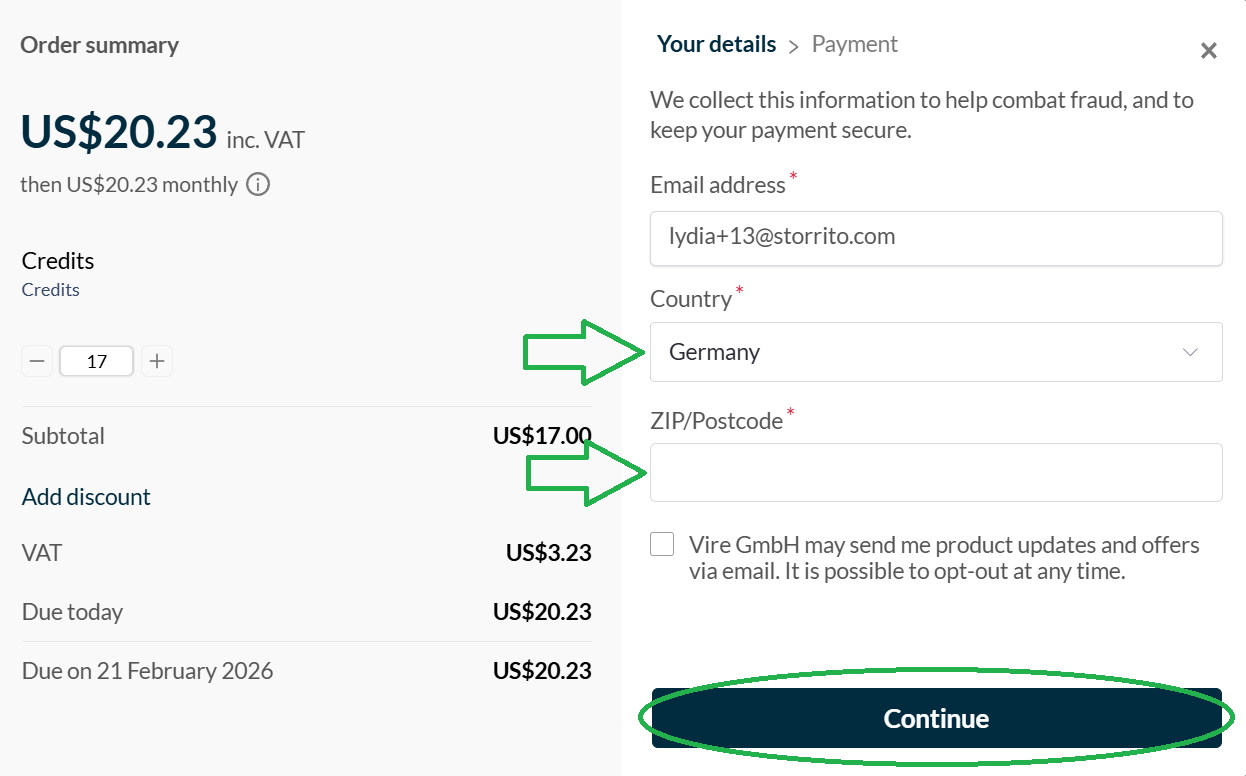 Add your country and ZIP code