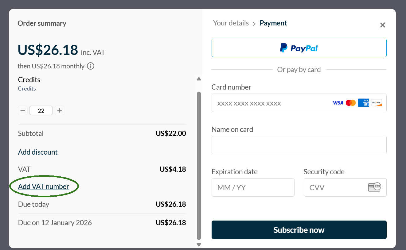 Step 2: Add Your VAT Number