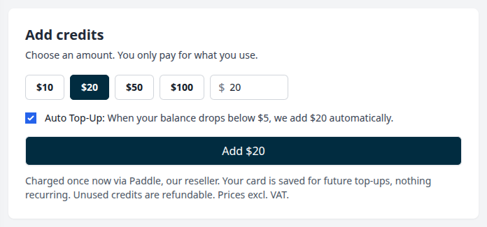 Add credits with Auto Top-Up