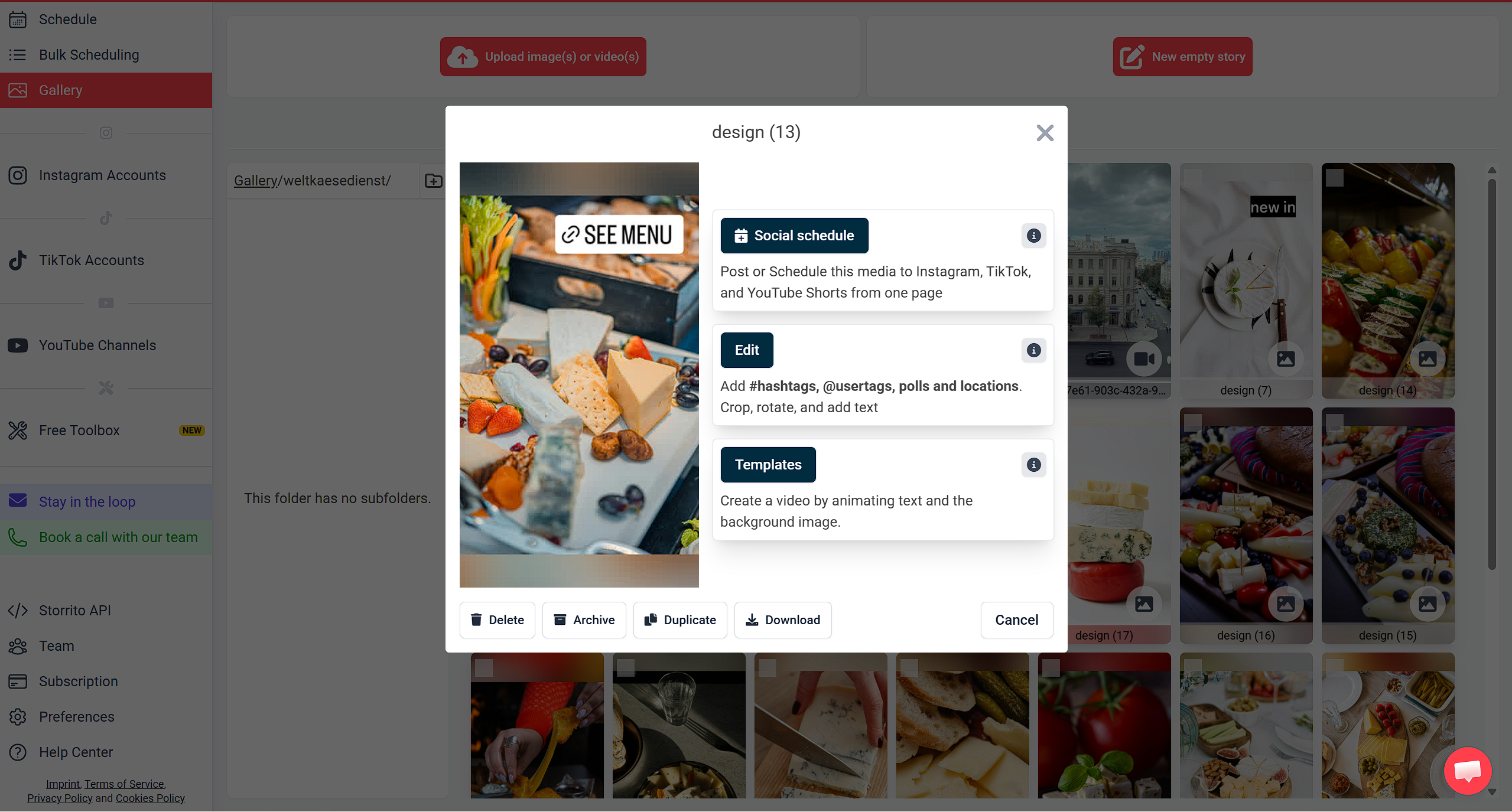Choose Social schedule from your media options in the Gallery