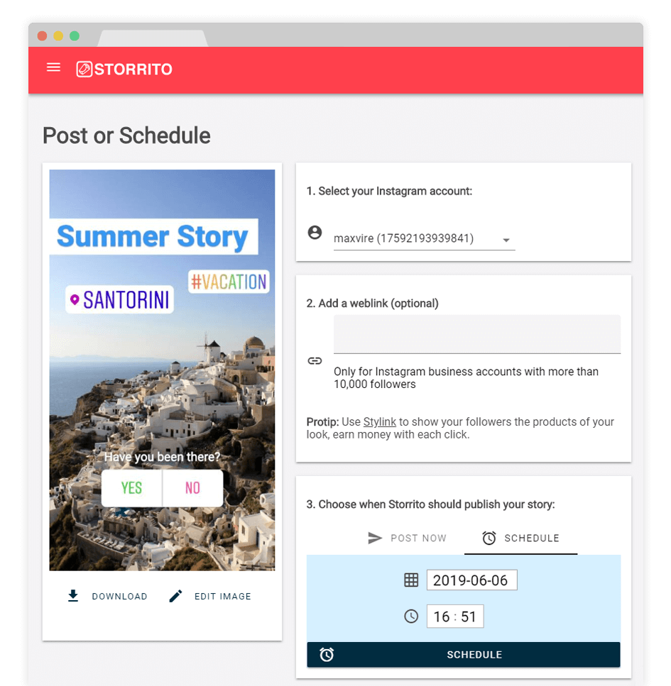 storrito posts your story directly to instagram or you pick a date and it will be posted later - 9 ways to use stock photos on instagram later blog