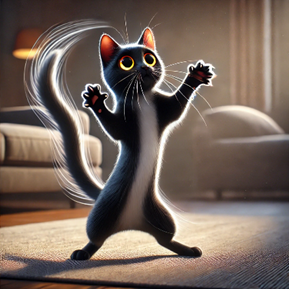 DALL-E 3 created a solid response to the second prompt – a dynamic image of a playful black cat: 6/10